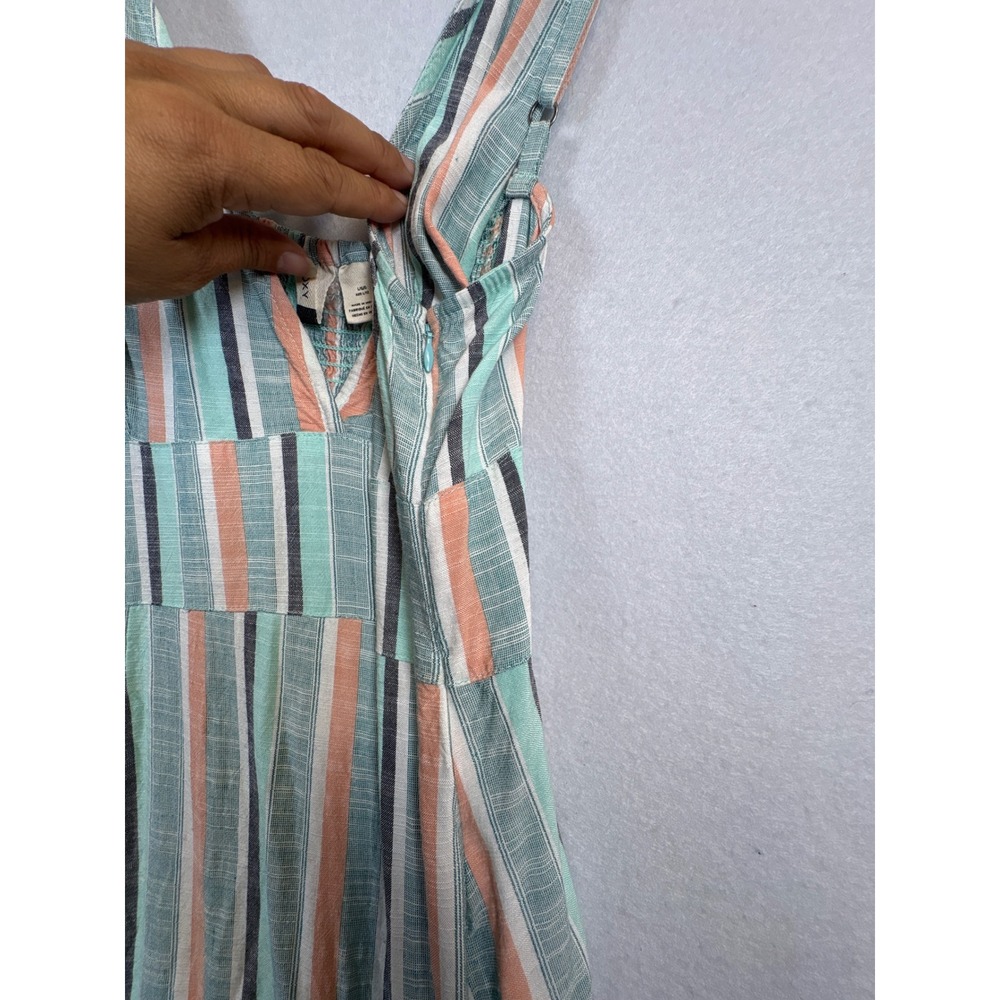Roxy Womens Striped Maxi Dress Mint Green Coral V-Neck Smocked Back Size Large - Picture 6 of 14